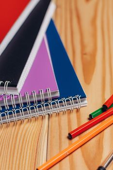 multicolored notepads office desk paper documents close-up. High quality photo