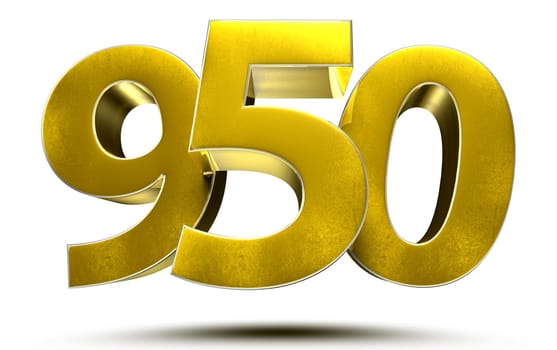 Gold 3d number 950 on white background.With clipping path.