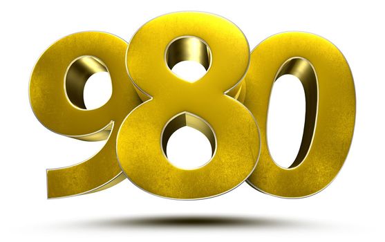 Gold 3d number 980 on white background.With clipping path.