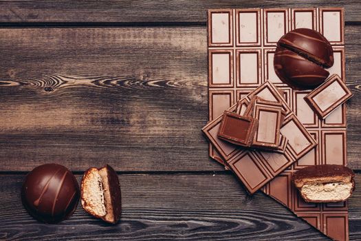 bar chocolate marshmallows sweets energy Desert Gourmet. High quality photo