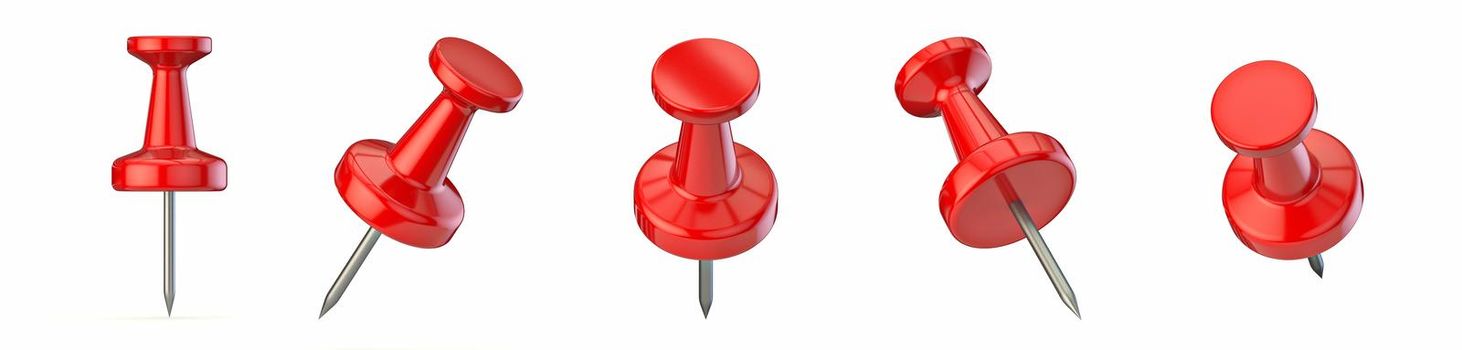 Thumbtack different positions  3D rendering illustration isolated on white background