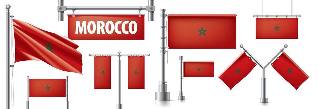 Vector set of the national flag of Morocco in various creative designs.