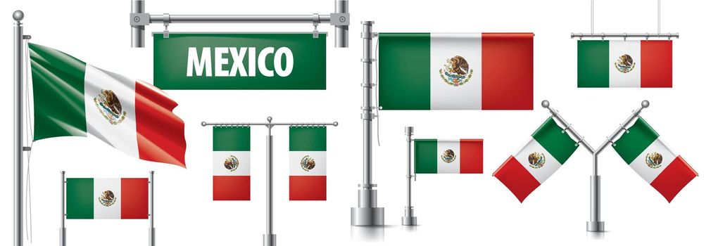 Vector set of the national flag of Mexican in various creative designs.