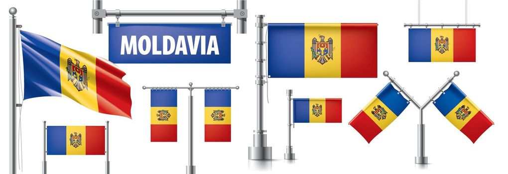 Vector set of the national flag of Moldavia in various creative designs.