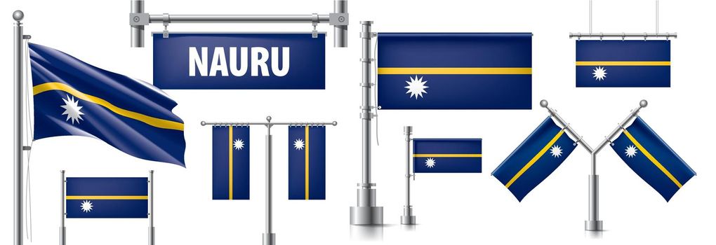 Vector set of the national flag of Nauru in various creative designs.