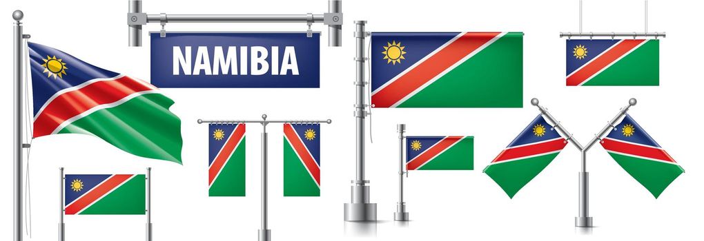 Vector set of the national flag of Namibia in various creative designs.