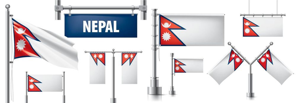 Vector set of the national flag of Nepal in various creative designs.