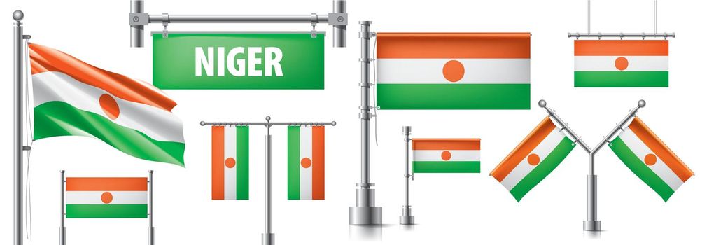 Vector set of the national flag of Niger in various creative designs.