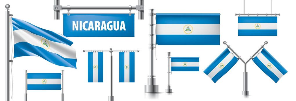 Vector set of the national flag of Nicaragua in various creative designs.