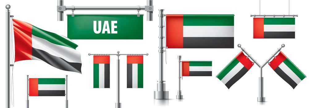 Vector set of the national flag of United Arab Emirates in various creative designs.