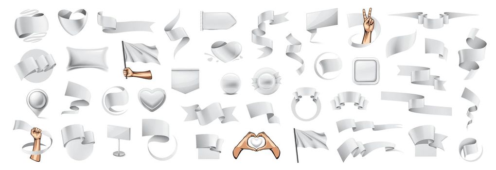 Large vector set of white flags, ribbons and various design elements.