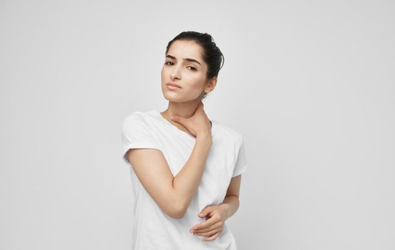 woman holding neck health problems discomfort medicine treatment. High quality photo