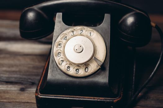black retro telephone technology communication classic style. High quality photo