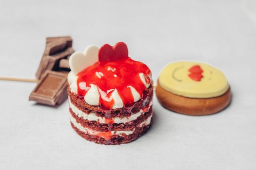 cake with sweets sweets dessert delight snack light background. High quality photo