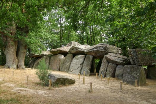 Dolmen La Roche aux Fees or The Fairies' Rock is a Neolithic passage grave - dolmen - located in the commune of Esse, in the French department of Ille-et-Vilaine in Brittany