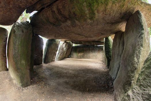 Back chamber of dolmen La Roche aux Fees or The Fairies' Rock is a Neolithic passage grave - dolmen - located in the commune of Esse, in the French department of Ille-et-Vilaine in Brittany