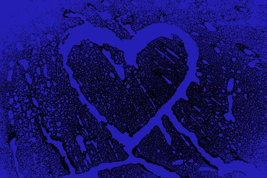 Abstract image of the Splashes of color forming heart in blue