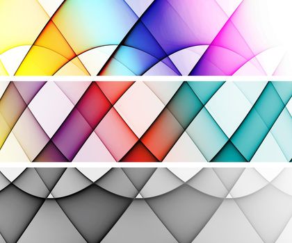 3D illustration of colorful banner set with blended abstract curve shapes for creative art and web design purposes