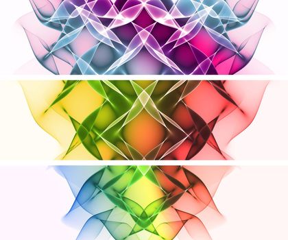 3D illustration of colorful banner set with blended abstract curve shapes for creative art and web design purposes