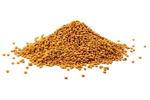 large pile of dry cat food crockets - isolated on white background.