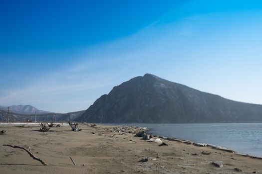 Seascape with a view of the Sister hill. Nakhodka, Russia