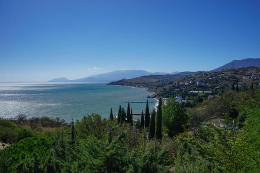 Seascape with a view of the Crimean coastline.