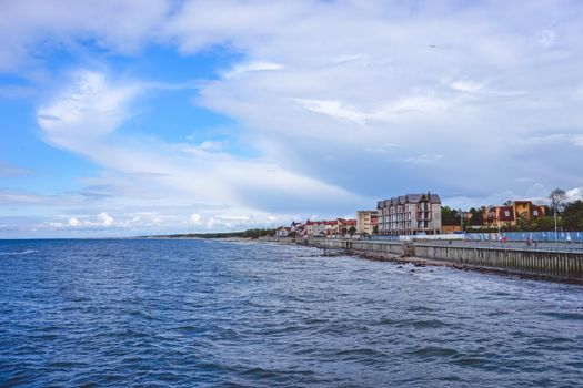Zelenogradsk, Russia. The sea with its long promenade and the historic resort town of Cranz.