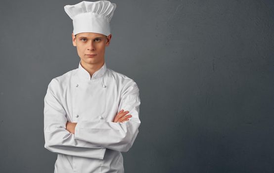 male chef cooking food hand gestures restaurant food preparation service. High quality photo