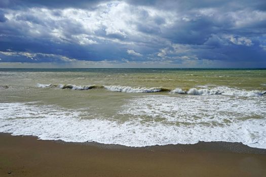 Marine landscape with a beautiful emerald waves. Sudak, Crimea.