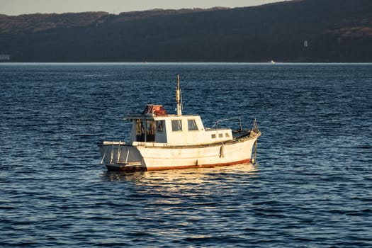 Vladivostok, Russia-November 3, 2018: seascape with a boat on the background of the sea.