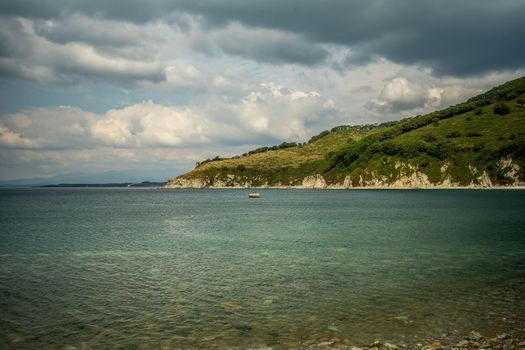 Marine landscape with views of the mountains and coastline. Nakhodka, Russia