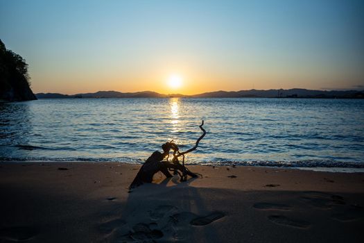 Marine landscape with views of a beautiful sunset. Nakhodka Bay, Russia
