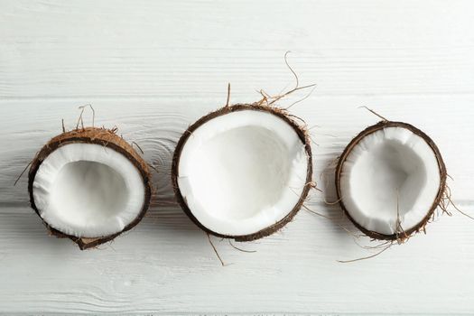 Tropical coconuts on white background, space for text