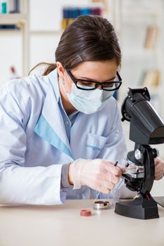 Lab chemist checking beauty and make-up products