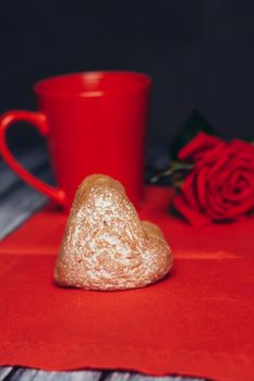 sweet biscuits on a red napkin rose flower snack. High quality photo