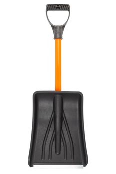 small plastic snow shovel, isolated on white background - front side,