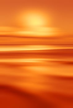 Abstract background of blurred sea sunset with wave. Travel concept and retro color style. Abstract ocean seascap. Intentional color shift in orange-red tone
