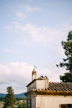 The skull roof of an old winery villa in Tuscany, Italy.
