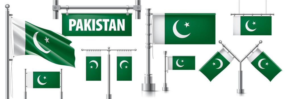 Vector set of the national flag of Pakistan in various creative designs.