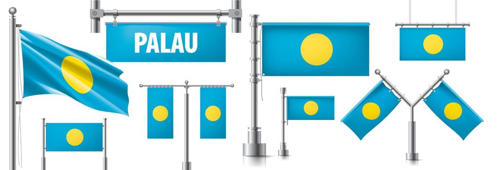 Vector set of the national flag of Palau in various creative designs.