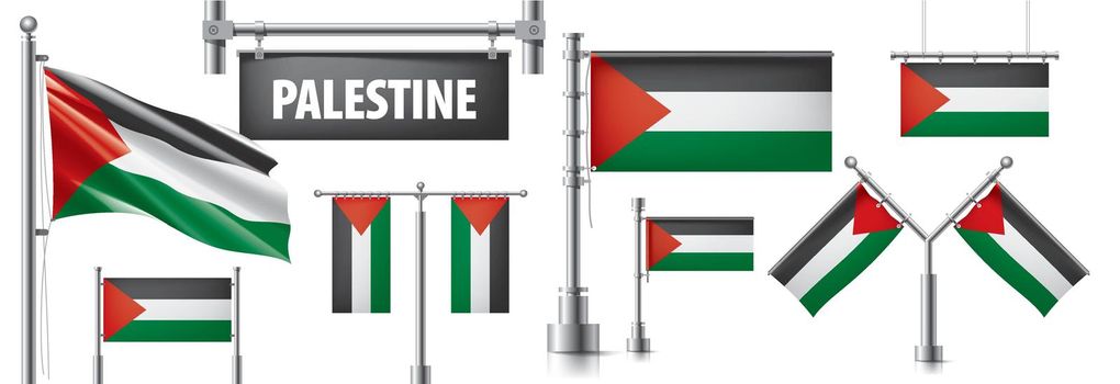 Vector set of the national flag of Palestine in various creative designs.