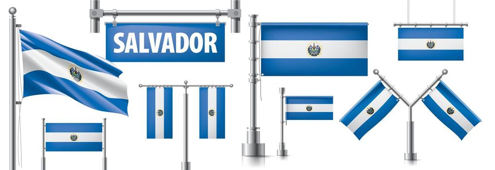 Vector set of the national flag of Salvador in various creative designs.