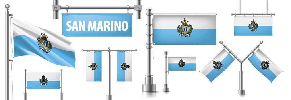 Vector set of the national flag of San Marino in various creative designs.