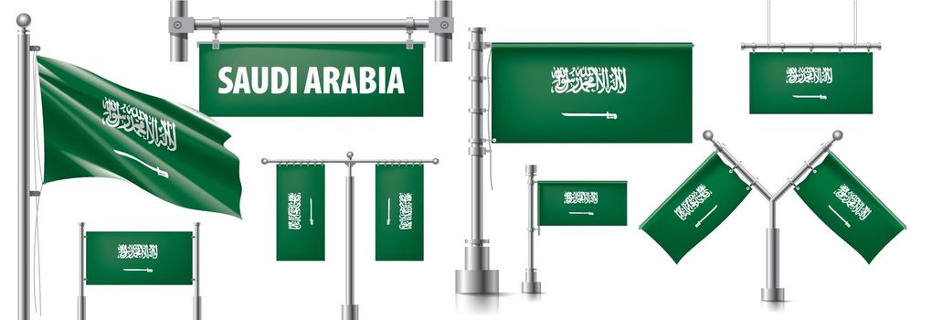 Vector set of the national flag of Saudi Arabia in various creative designs.