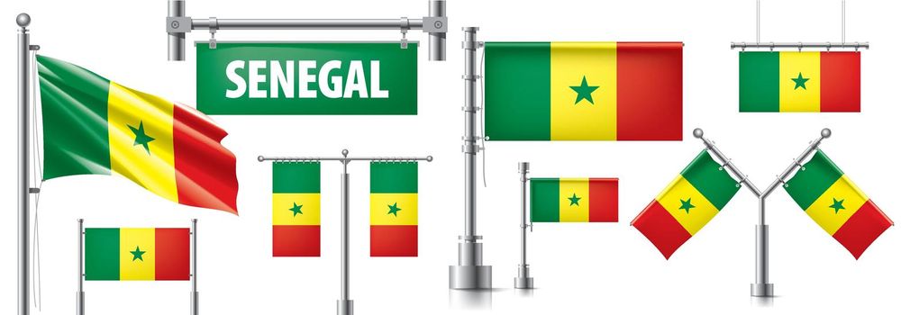 Vector set of the national flag of Senegal in various creative designs.