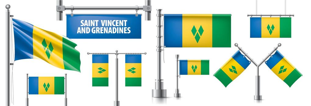 Vector set of the national flag of Saint Vincent and the Grenadines in various creative designs