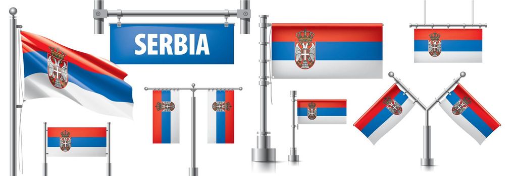 Vector set of the national flag of Serbia in various creative designs.