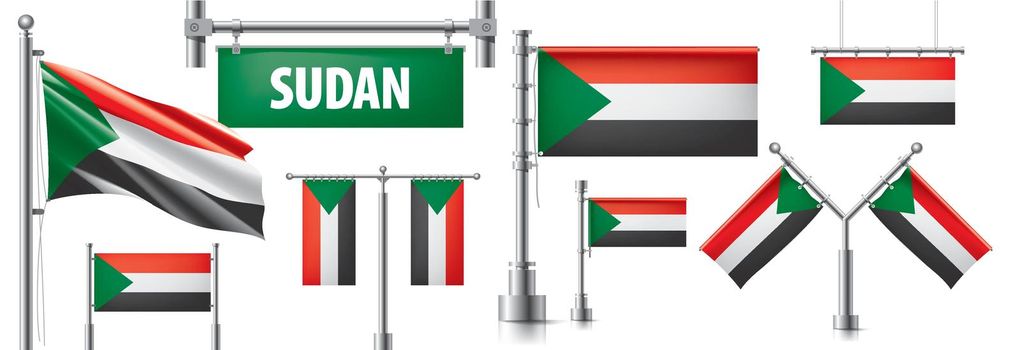 Vector set of the national flag of Sudan in various creative designs.