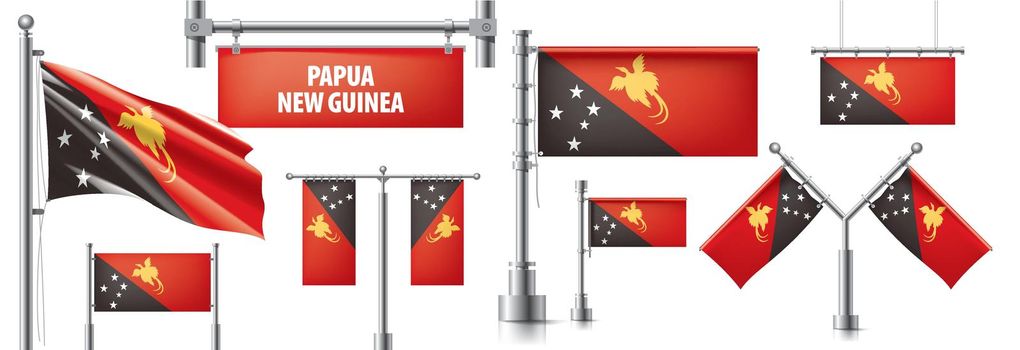 Vector set of the national flag of Papua New Guinea in various creative designs.