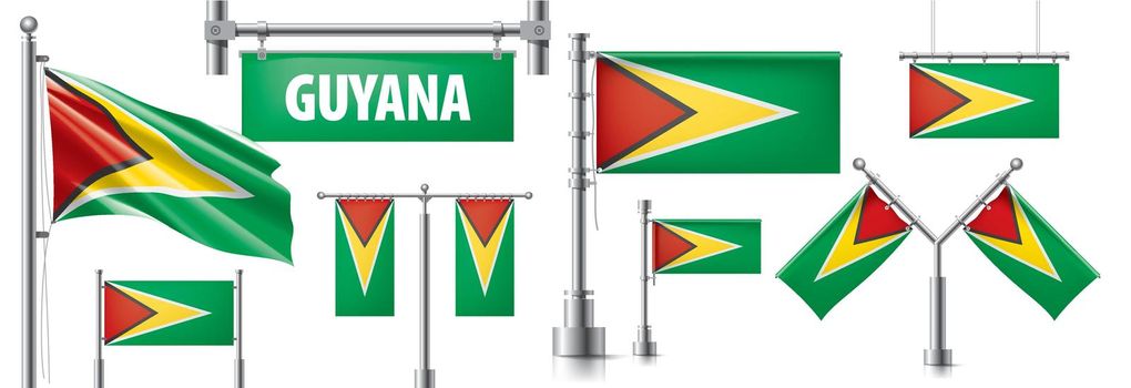 Vector set of the national flag of Guyana in various creative designs.
